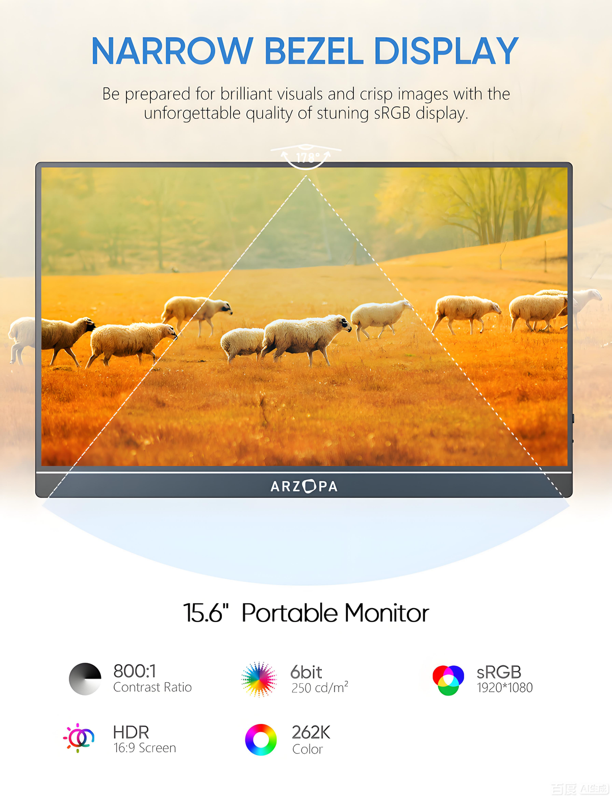 Arzopa AR-A1 GAMUT 15.6" FHD Portable Monitor | IPS 1920*1080P | Freq 60hz | Type-C & HDMI | w/ Smart Cover